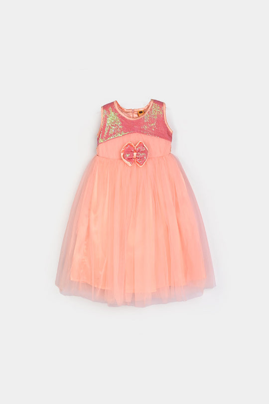 Girls Sequence Fancy Frock Gorgeous-Peach