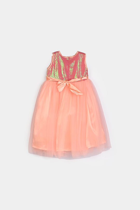 Girls Sequence Fancy Frock Gorgeous-Peach