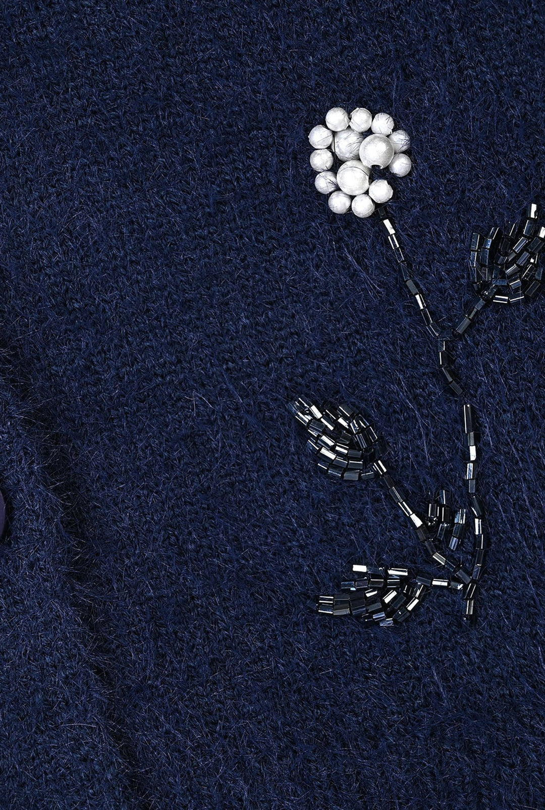 Girls Acrylic Sweater-Floral Motifs-Navy Blue