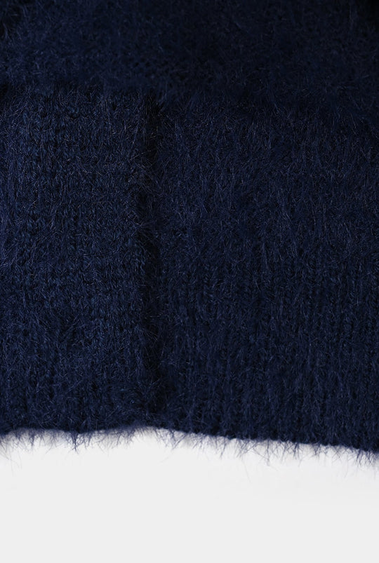 Girls Acrylic Sweater-Floral Motifs-Navy Blue