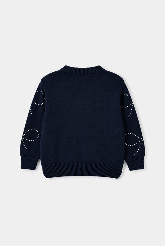 Girls Acrylic Sweater Bow Studs-NAVY