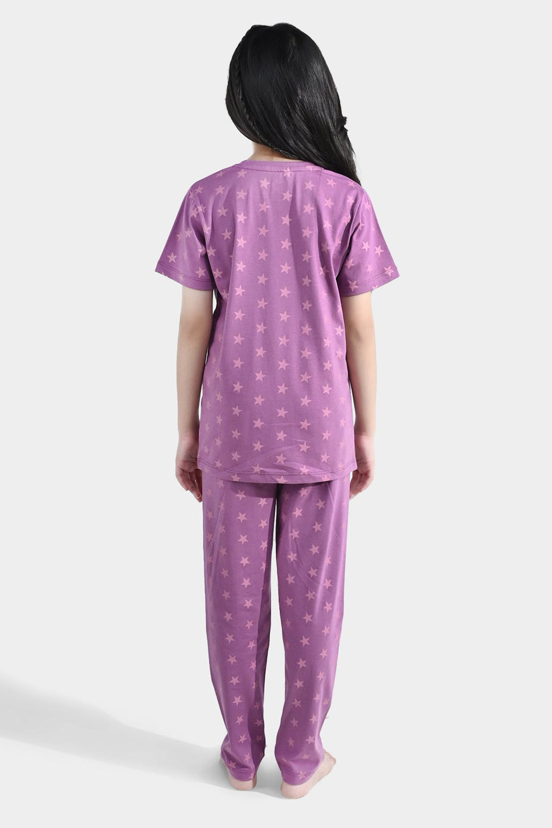 Girls PC Jersey Night Suit stars - Purple