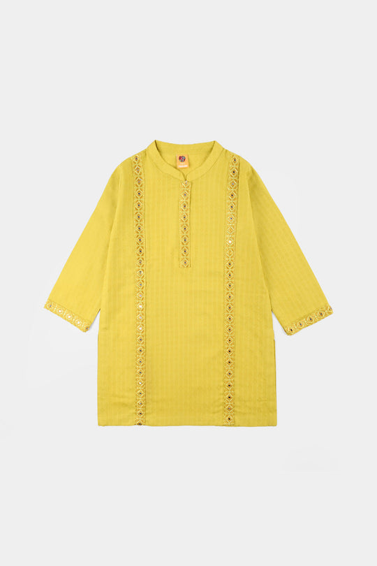 Girls Jacquard Embroidered Kurti (Roshan) – Yellow