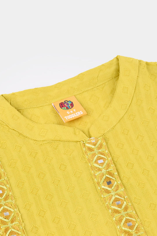 Girls Jacquard Embroidered Kurti (Roshan) – Yellow