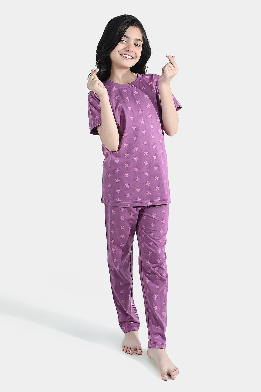 Girls PC Jersey Night Suit stars - Purple