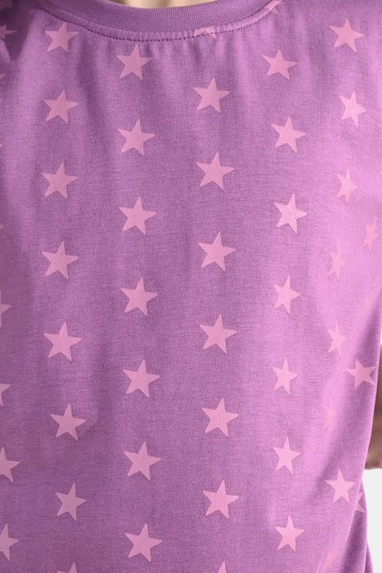 Girls PC Jersey Night Suit stars - Purple