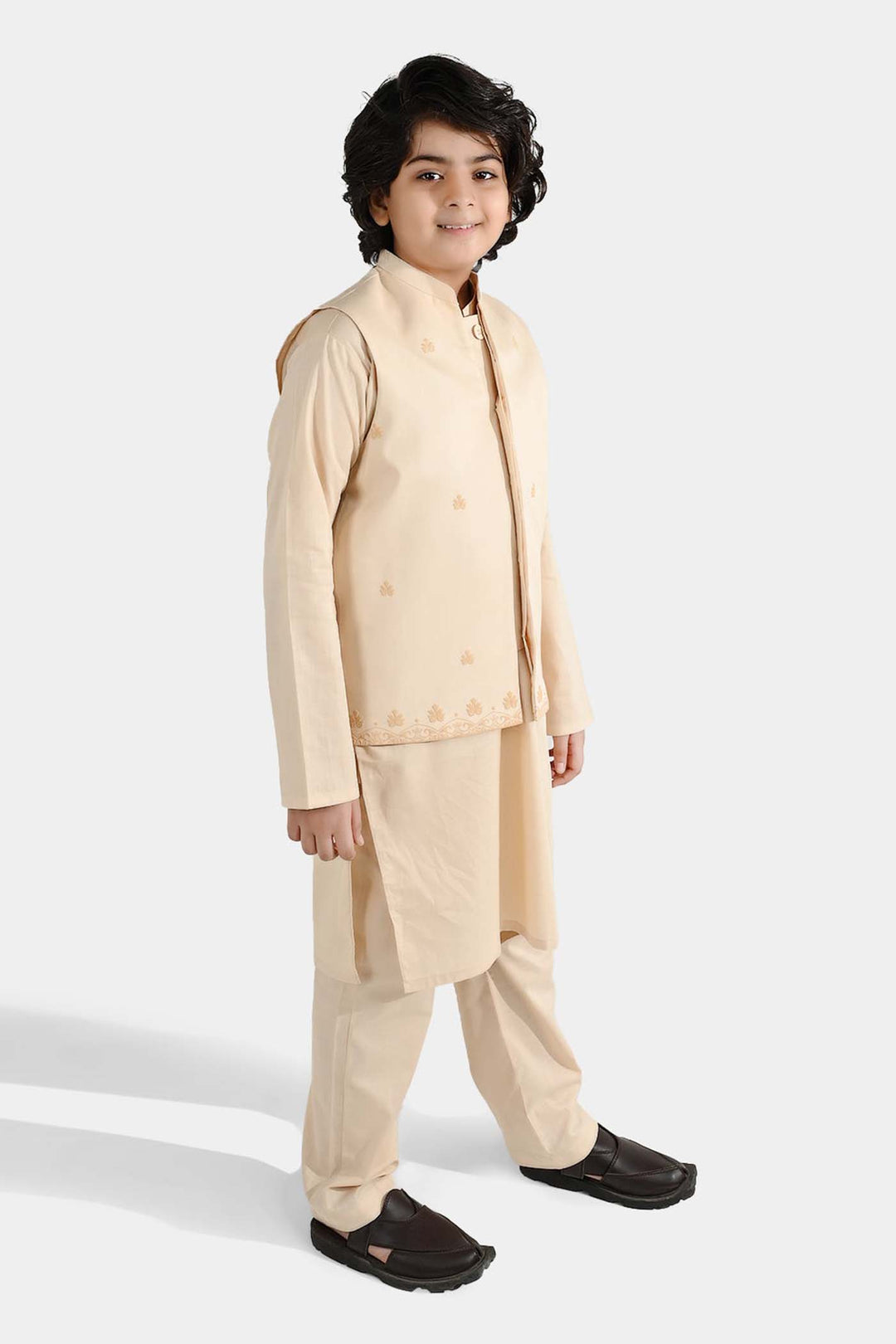 Boys Cotton Slub 3Piece Suit (Peach Punch)