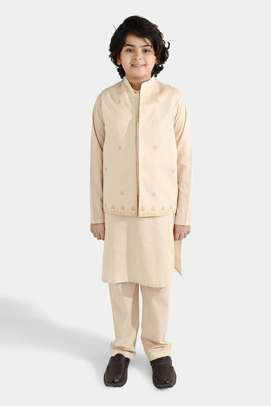 Boys Cotton Slub 3Piece Suit (Peach Punch)