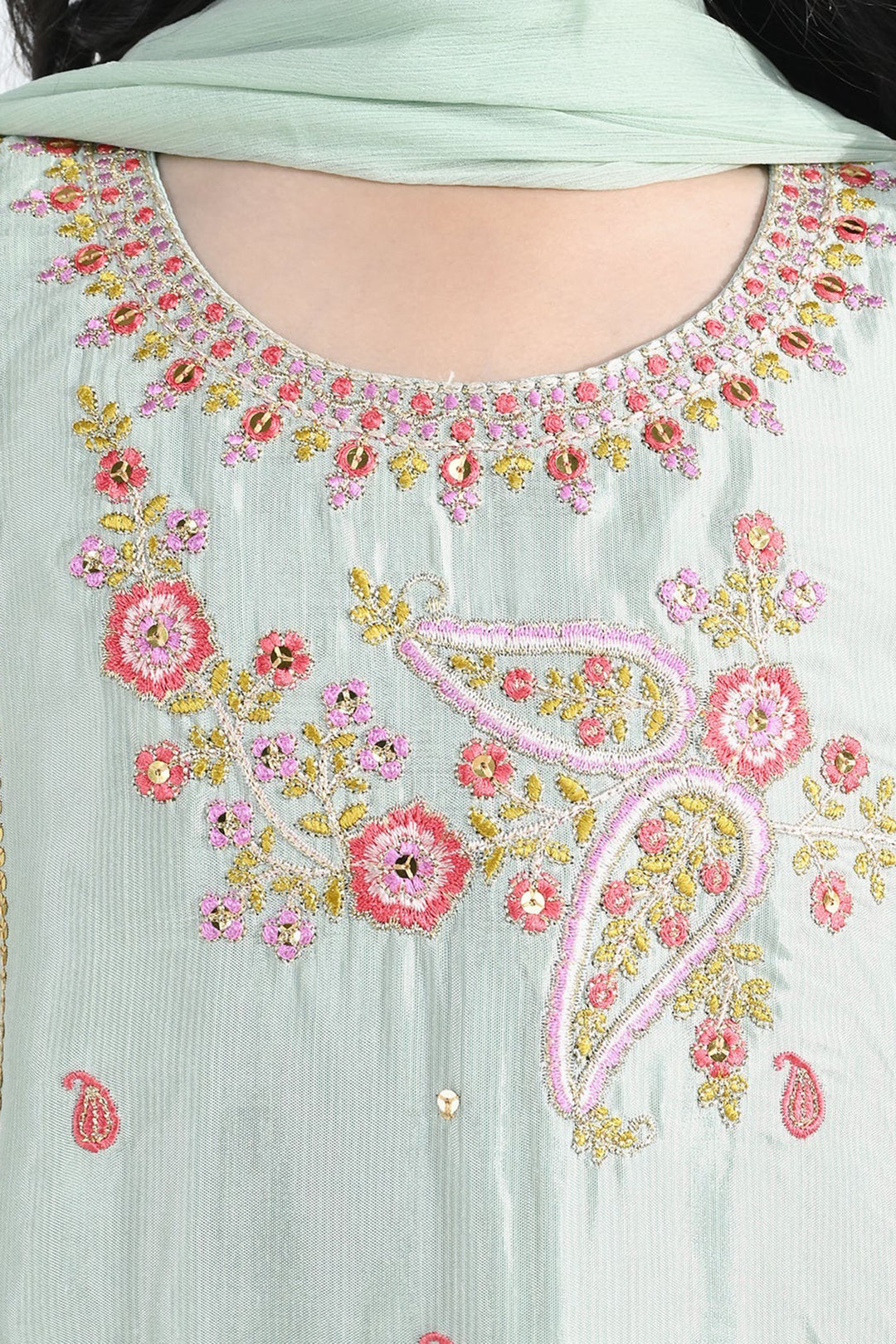 Girls Raw Silk 3Pcs (Gulshan) - Green