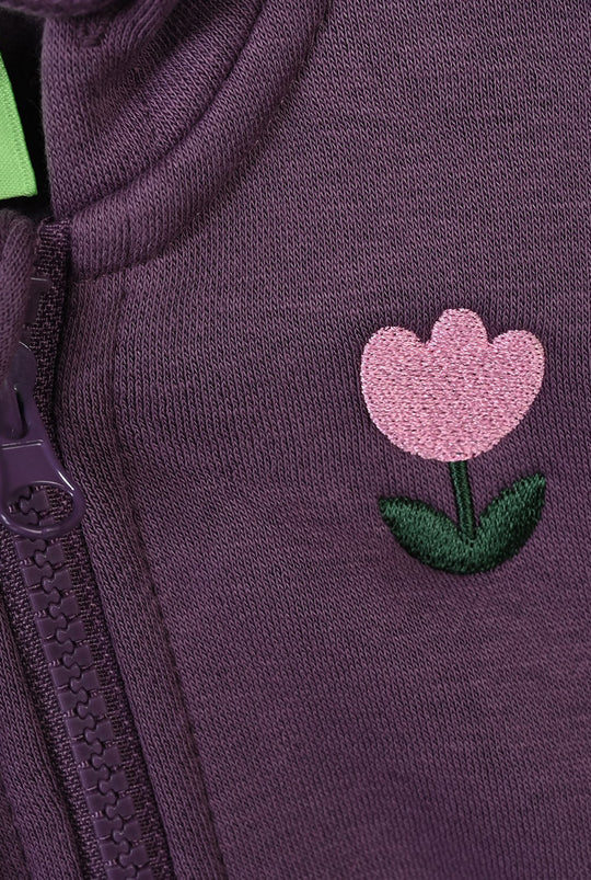 Infant Girls Fleece Knitted Jacket Flower-Grape.Jam