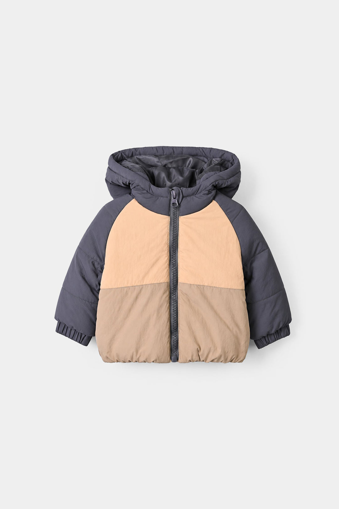 Infant Boys Polyester Puffer Jacket Hood- BROWN/GREY