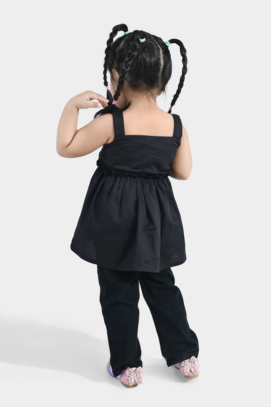 Infant Girls’ Cotton Embroidered Kurti – Black