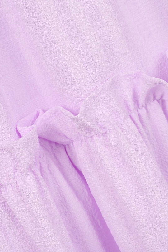 Girls Poly Crinkle Embroidered Frock - Lavender