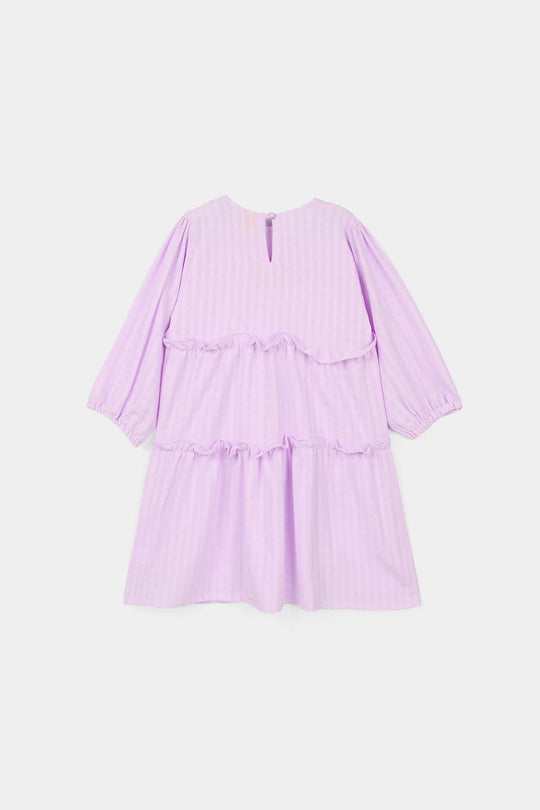 Girls Poly Crinkle Embroidered Frock - Lavender