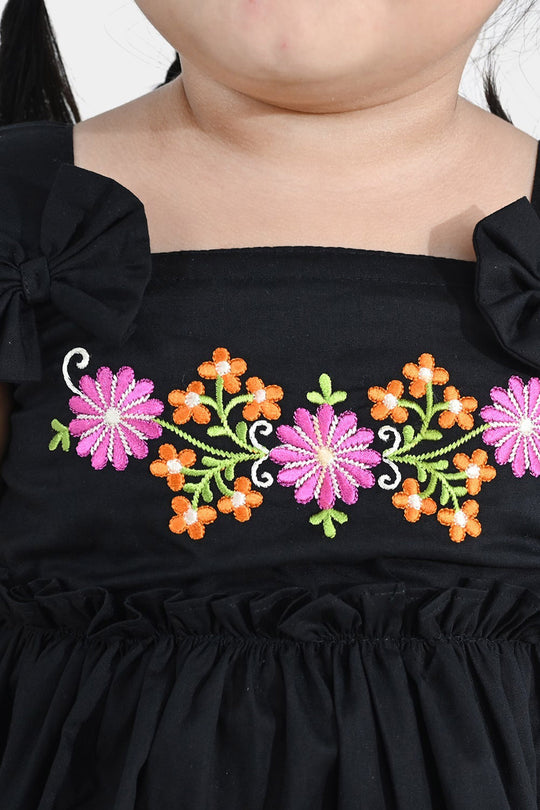 Infant Girls’ Cotton Embroidered Kurti – Black