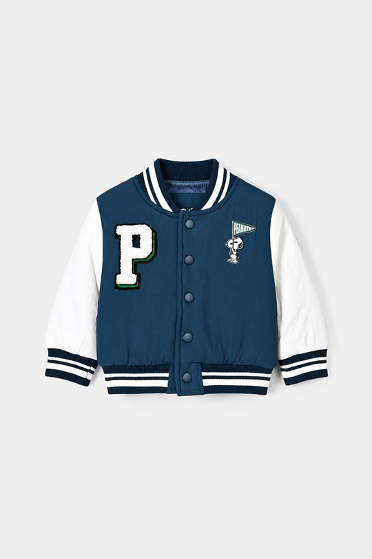 Infant Boys Polyester Puffer Jacket Peanuts- Teal/White