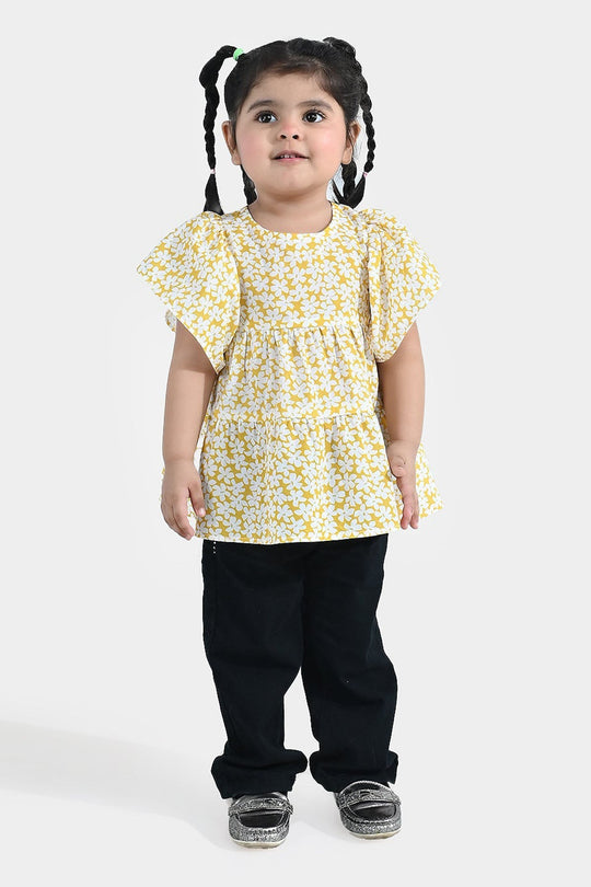 Infant Girls Cotton casual Frock Frill - Yellow
