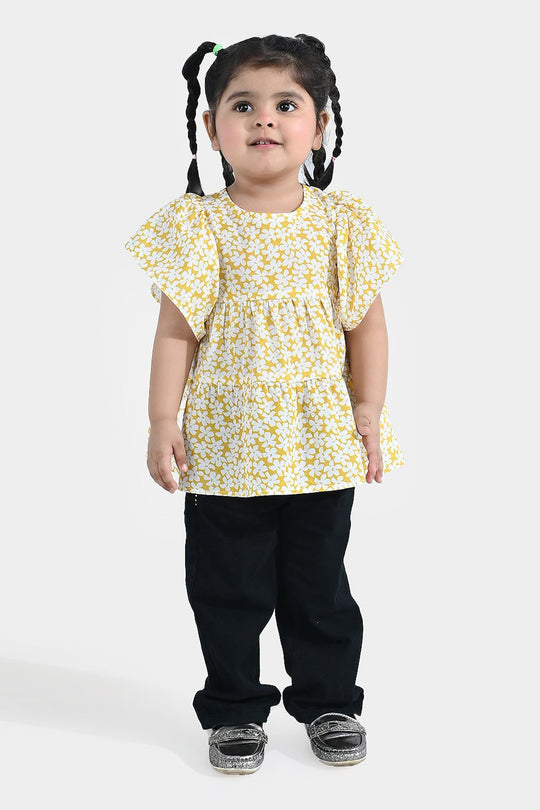 Infant Girls Cotton Causal Frock Frill - Yellow