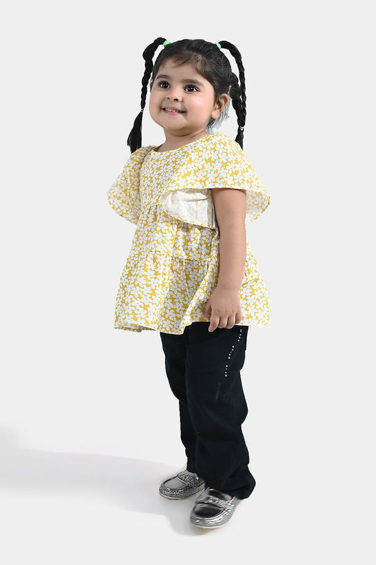 Infant Girls Cotton Causal Frock Frill - Yellow