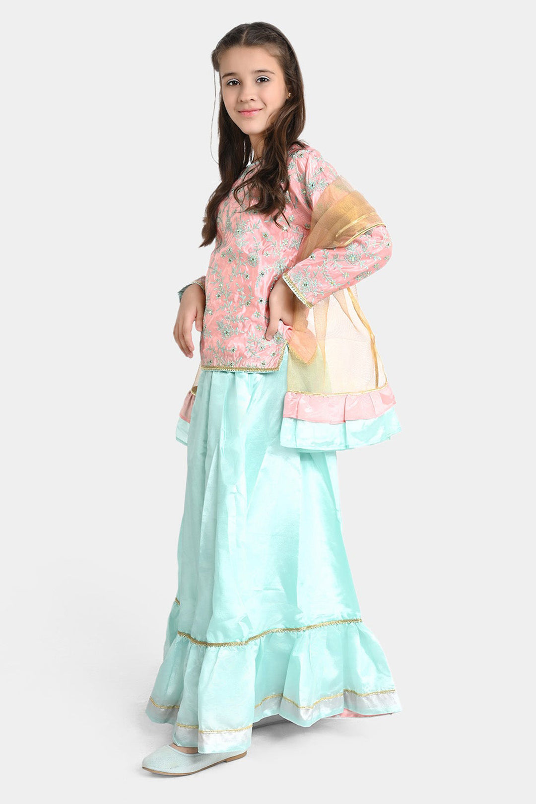 Girls Poly Satin 3 PCs Suit Shimmer-Paradise