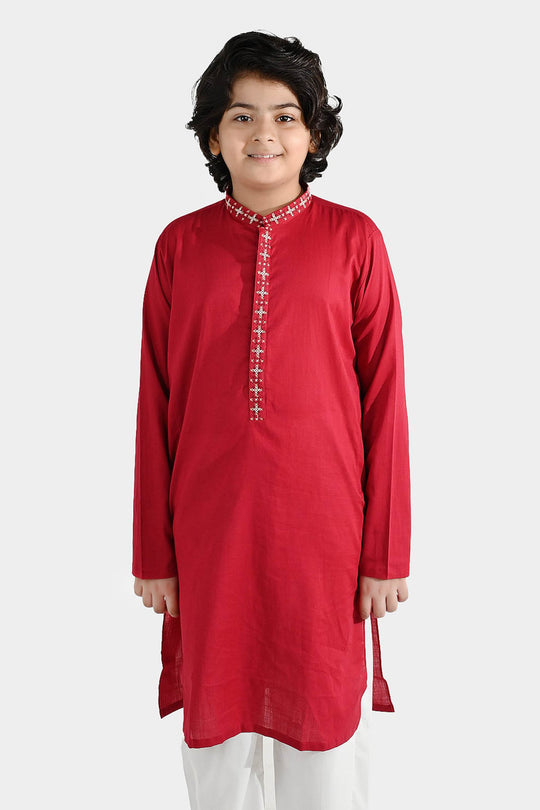 Boys Cotton Slub Printed Kurta (Rio Red)