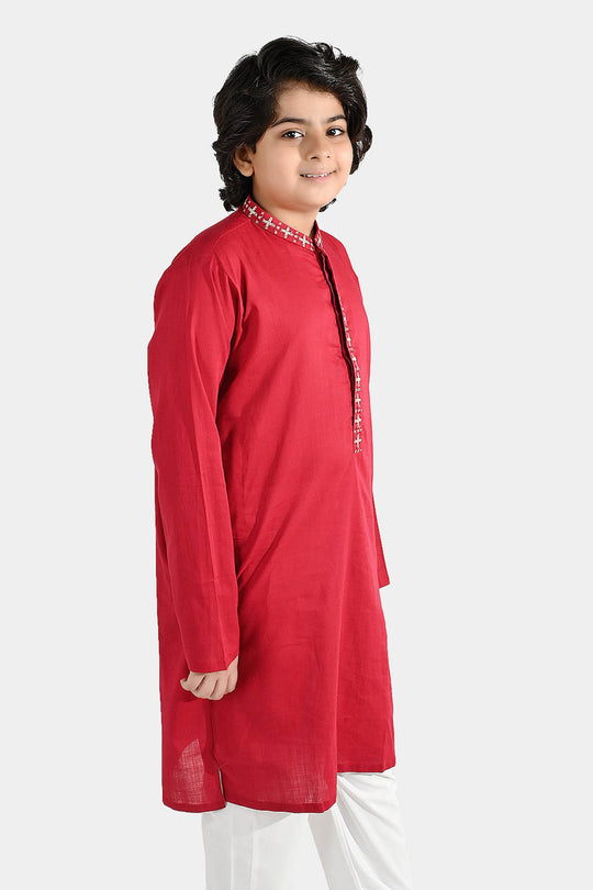 Boys Cotton Slub Printed Kurta (Rio Red)