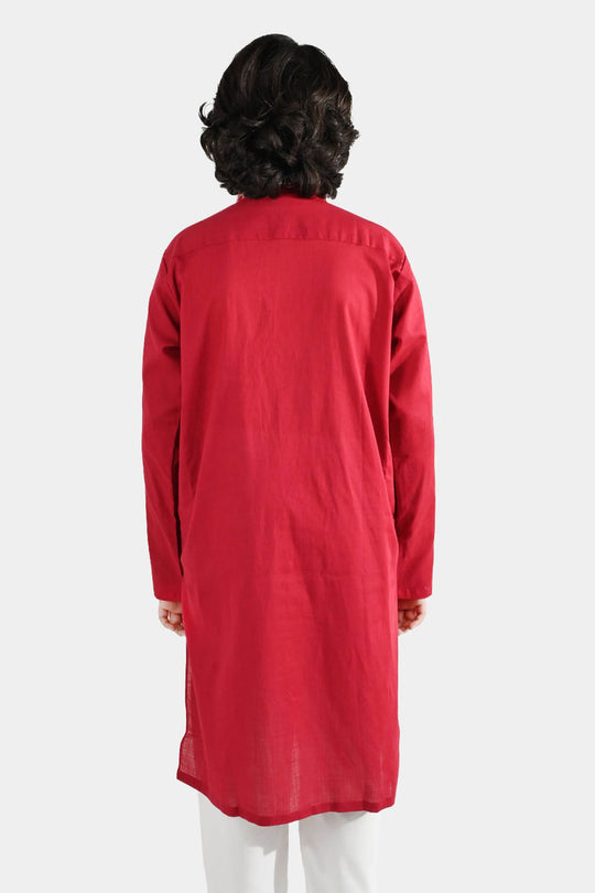 Boys Cotton Slub Printed Kurta (Rio Red)