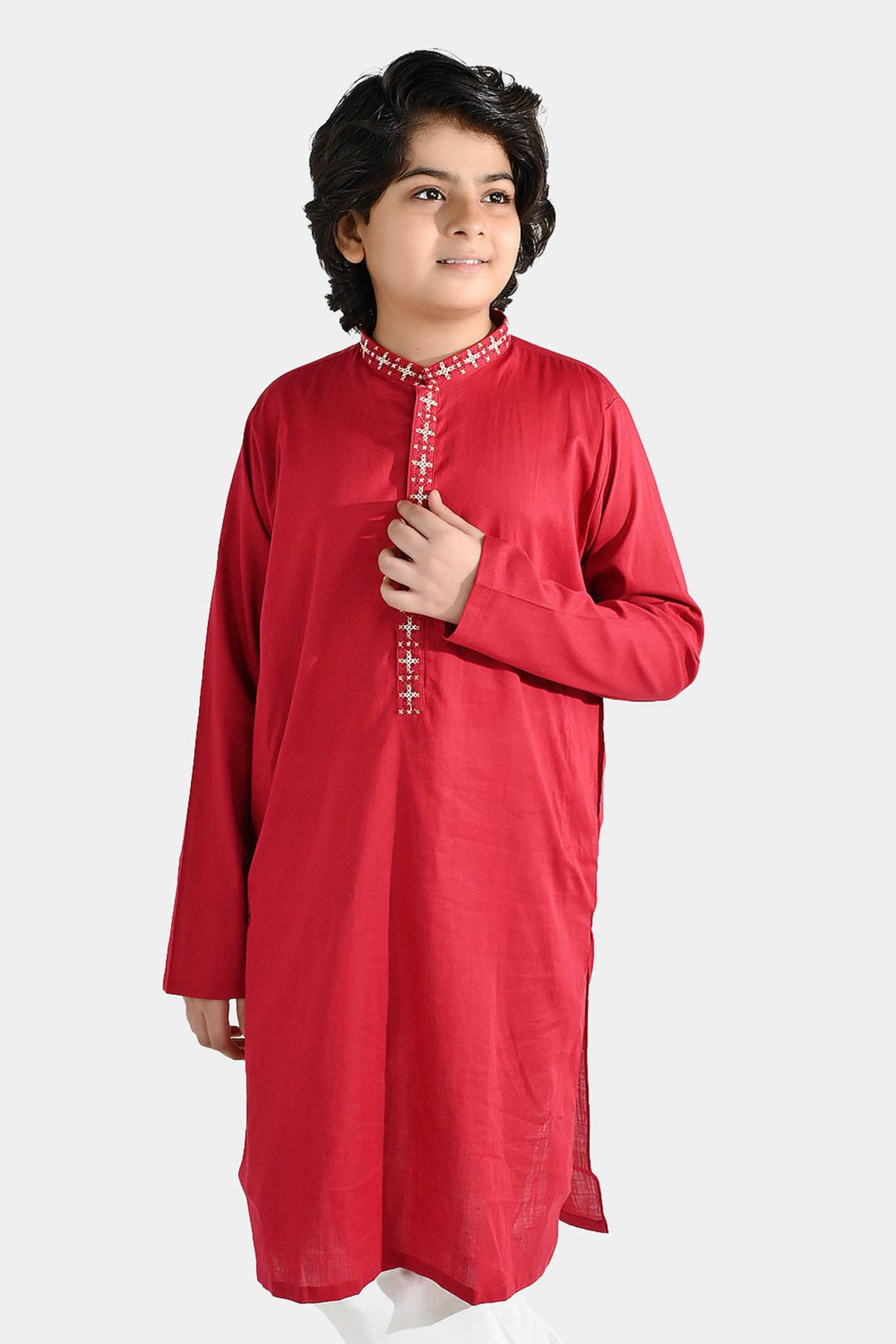 Boys Cotton Slub Printed Kurta (Rio Red)