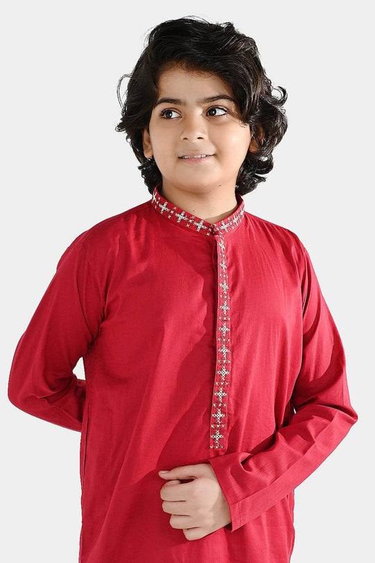 Boys Cotton Slub Printed Kurta (Rio Red)