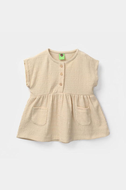 Infant Girls Poly Crinkle Knitted Frock - Brown