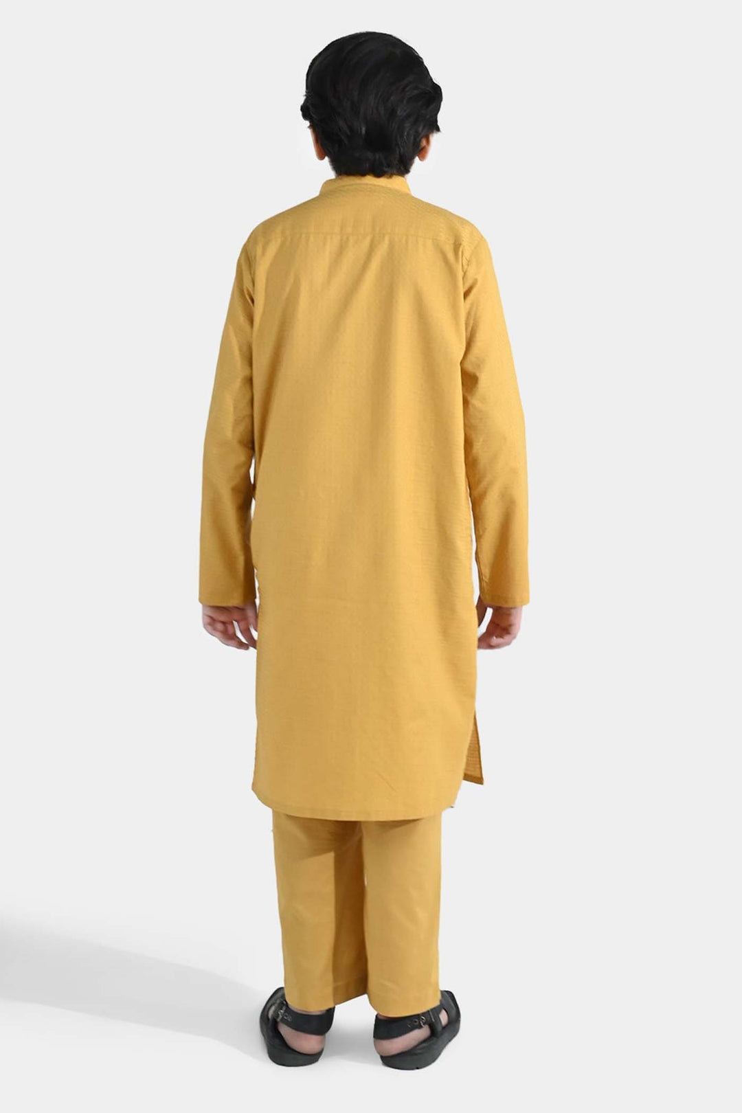 Boys Cotton Jacquard Kurta Pajama - Yellow