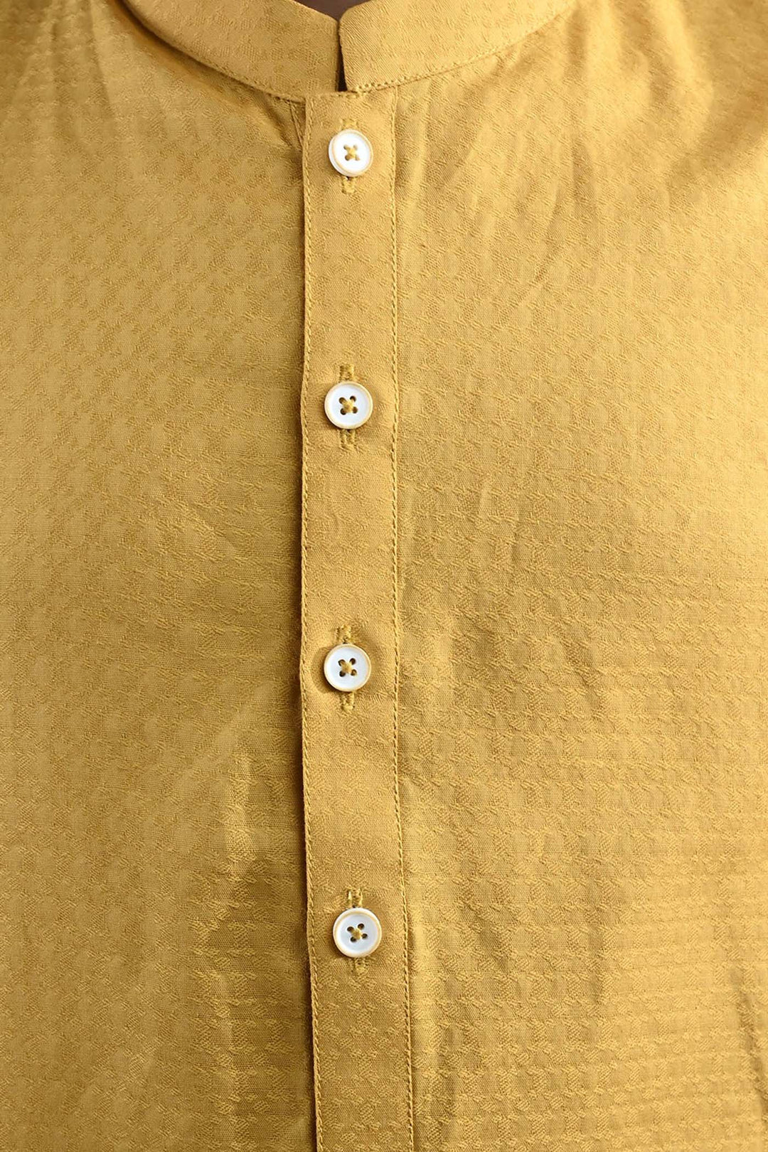 Boys Cotton Jacquard Kurta Pajama - Yellow