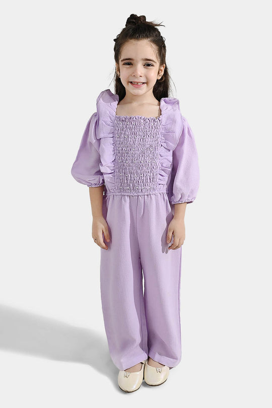 Girls Cotton Jumpsuit Pearls-Lilac