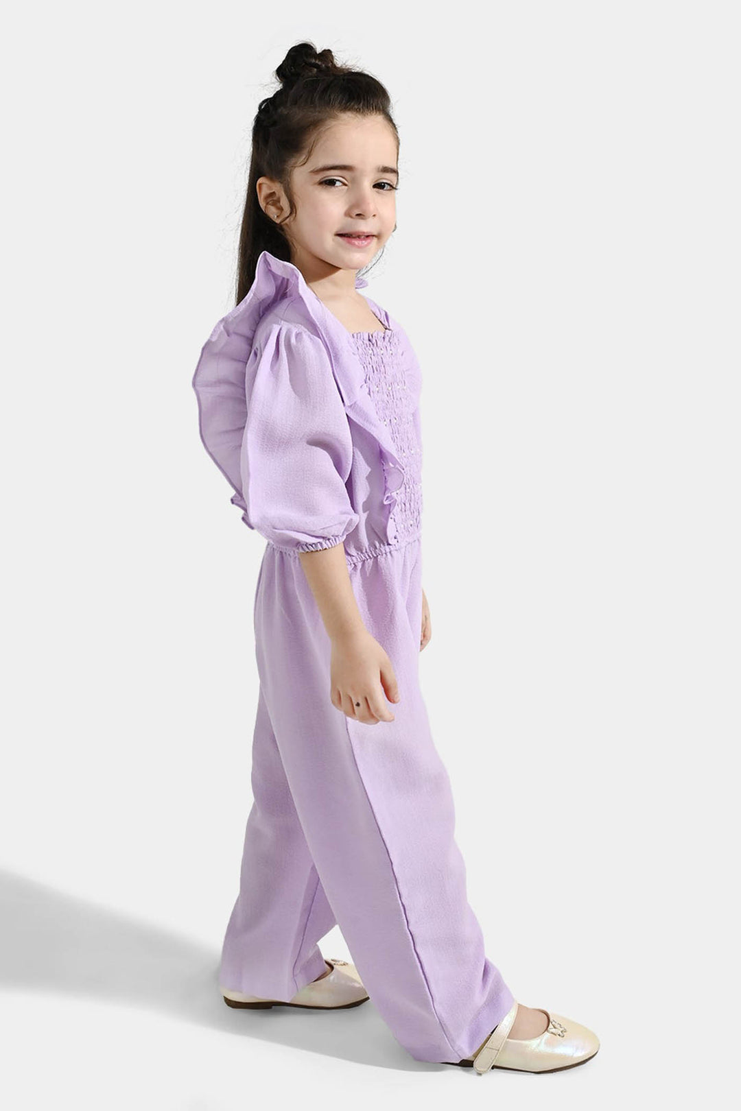 Girls Cotton Jumpsuit Pearls-Lilac