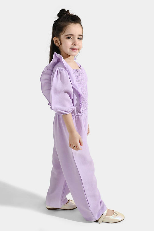 Girls Cotton Jumpsuit Pearls-Lilac