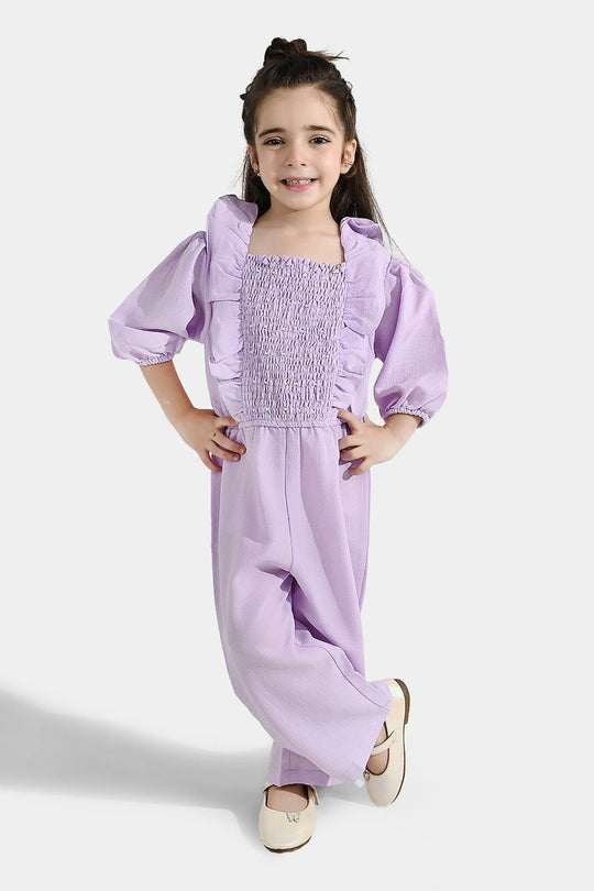 Girls Cotton Jumpsuit Pearls-Lilac