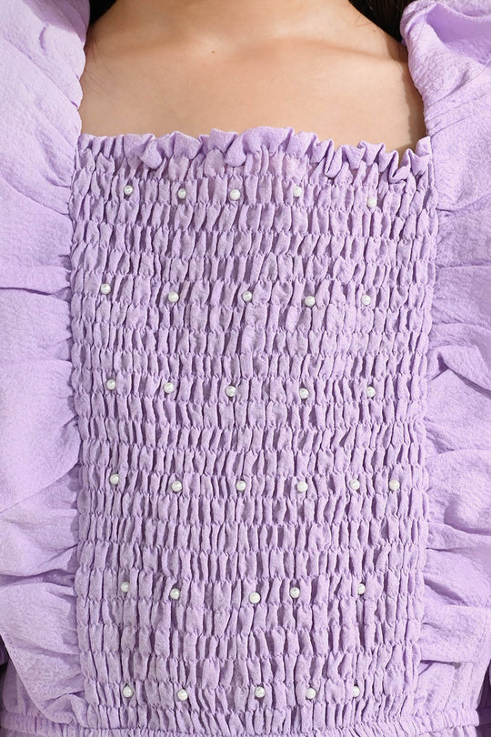 Girls Cotton Jumpsuit Pearls-Lilac