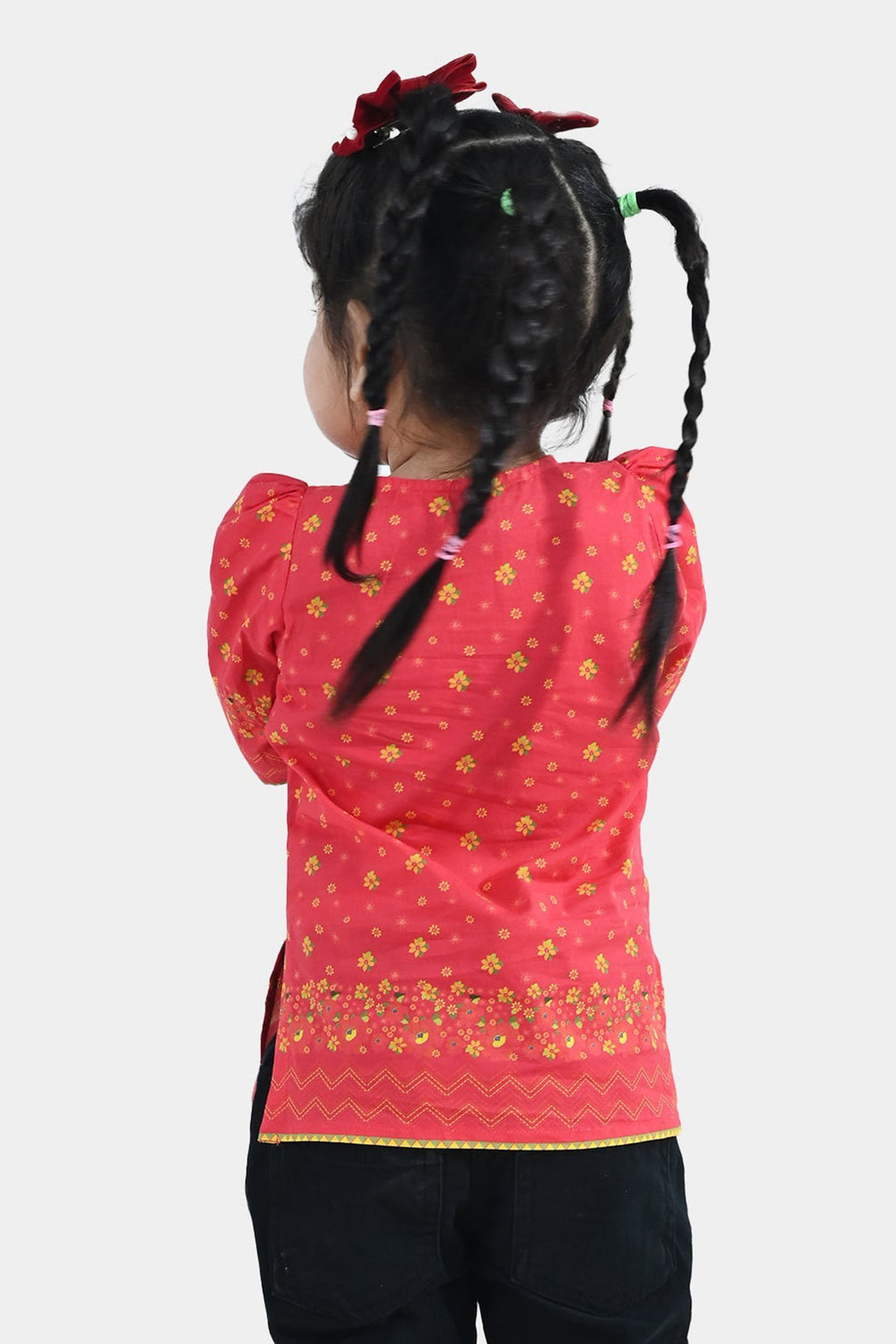 Infant Girls Cotton Printed Kurti Dhanak - Red