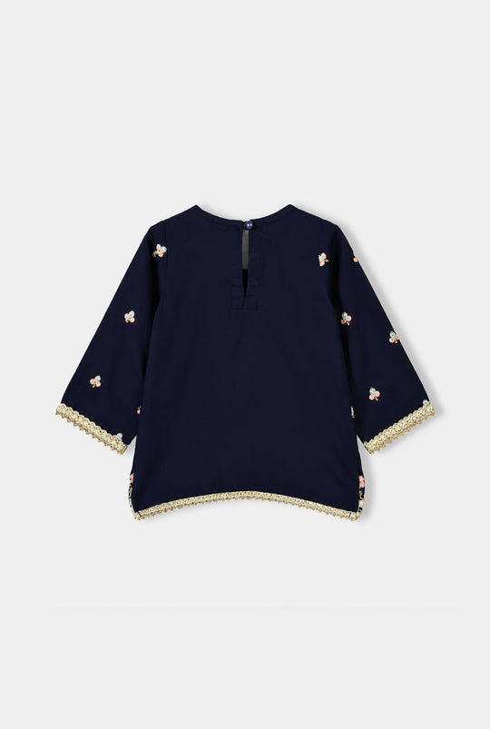 Infant Girls Raw Silk 2Pcs Roshan-Navy Blue
