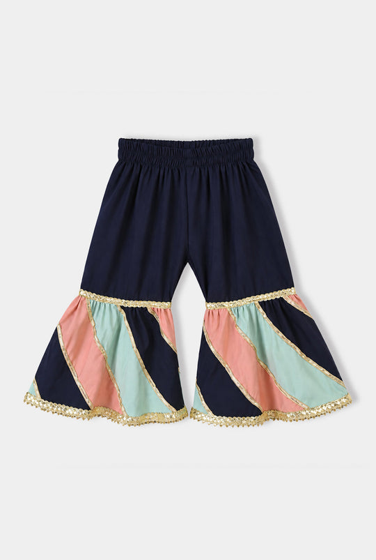 Infant Girls Raw Silk 2Pcs Roshan-Navy Blue