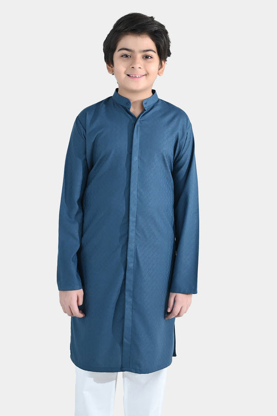 Boys Poly Viscose Basic Kurta (Front open) - Teal Green