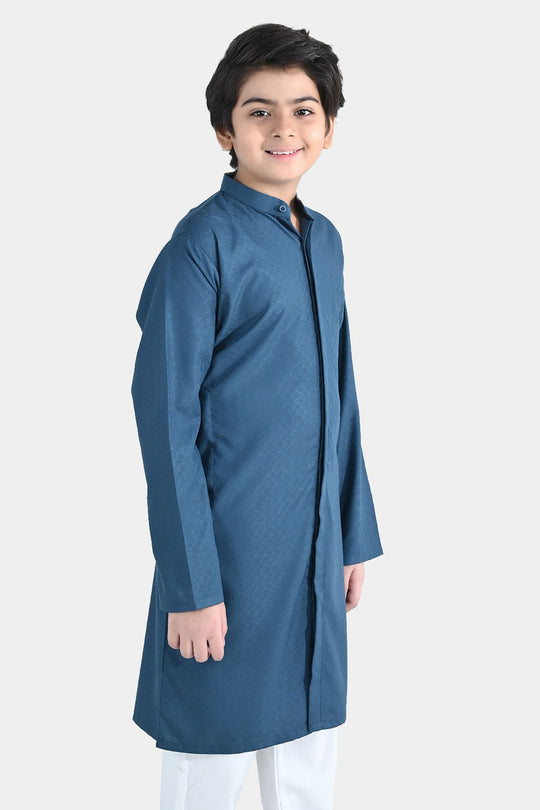 Boys Poly Viscose Basic Kurta (Front open) - Teal Green