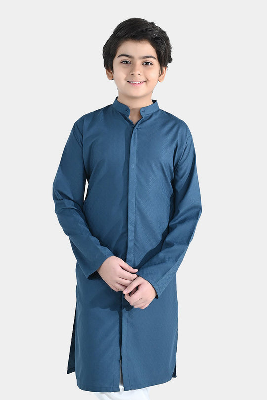 Boys Poly Viscose Basic Kurta (Front open) - Teal Green