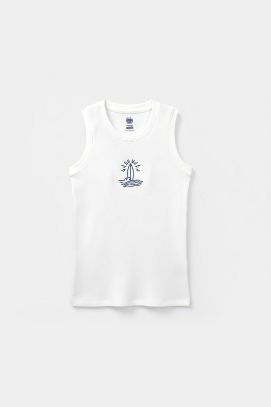 Boys Thermal Sando Waves - Off White