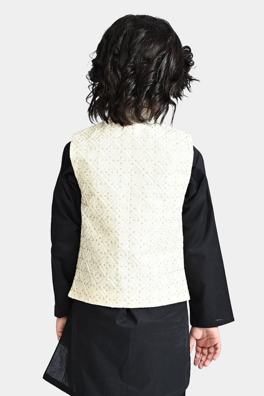 Boys Poly Viscose Waistcoat (Sequence EMB)-Off White