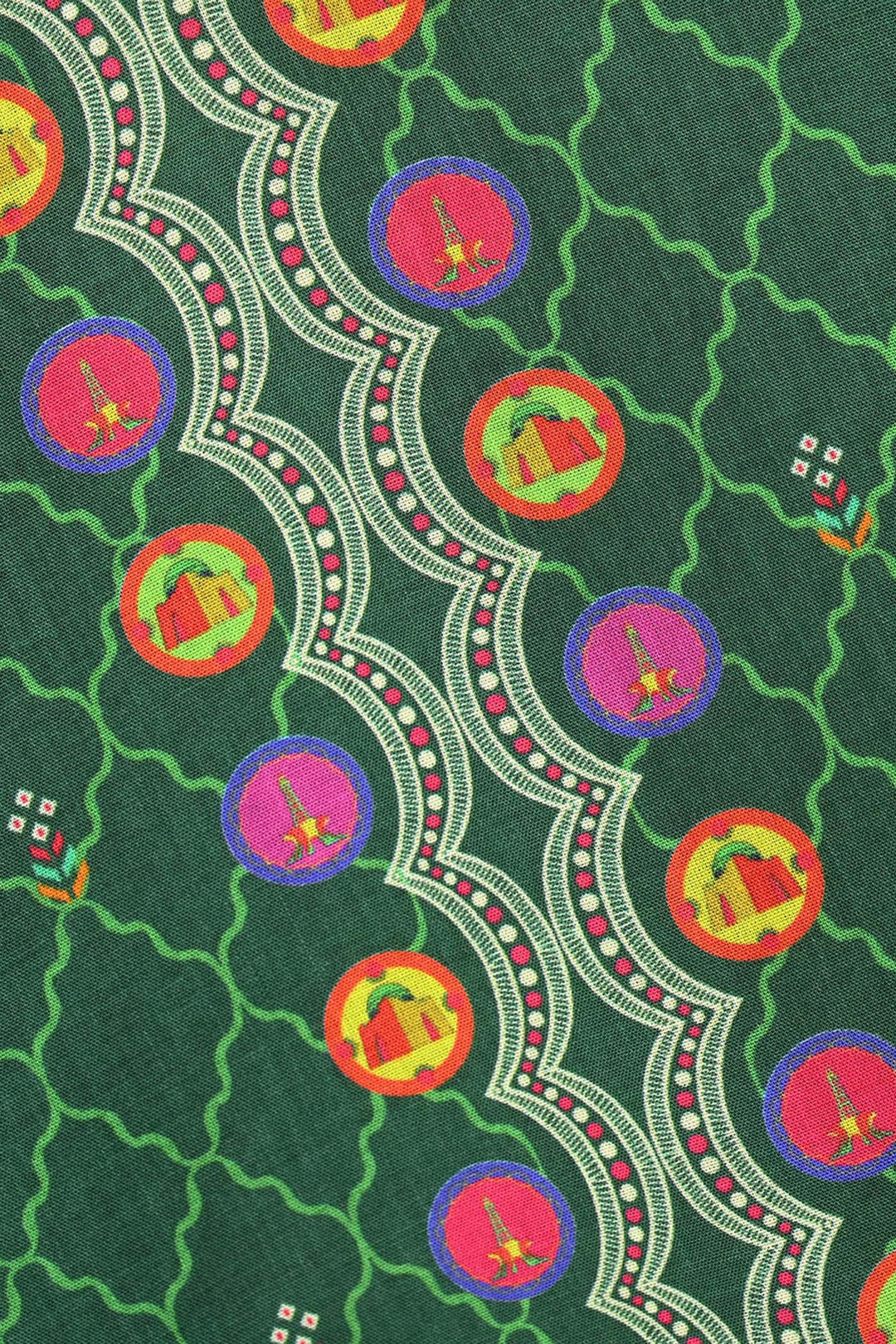 Girls Cotton Ind Kurti Truck Art-GREEN