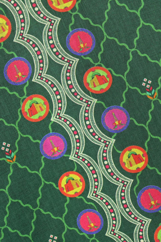 Girls Cotton Ind Kurti Truck Art-GREEN