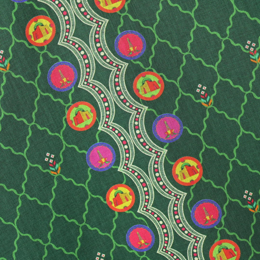 Girls Cotton Ind Kurti Truck Art-GREEN