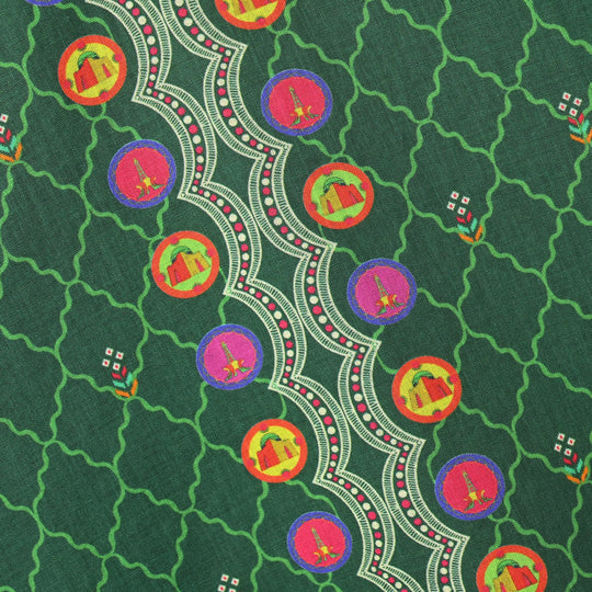 Girls Cotton Ind Kurti Truck Art-GREEN