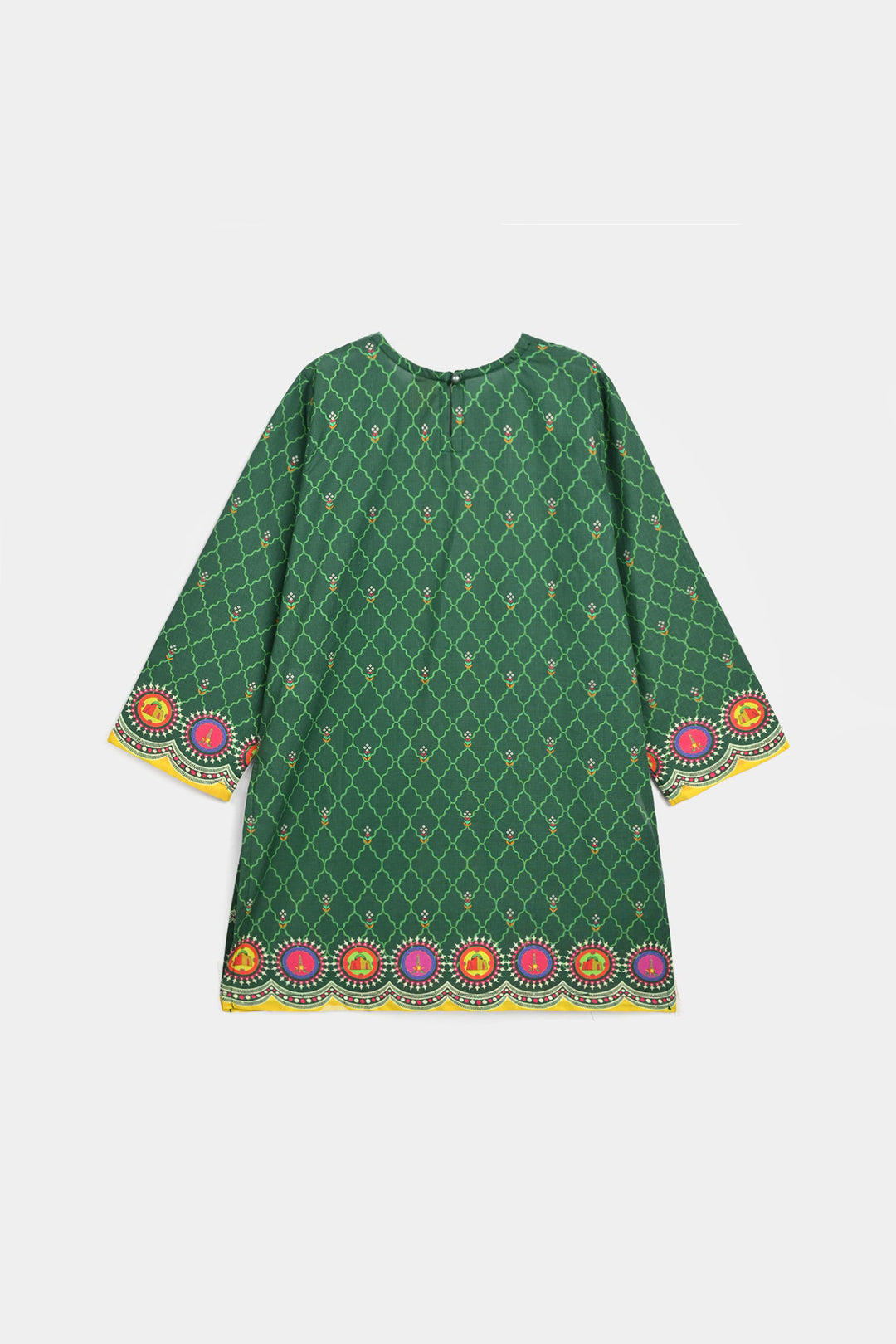 Girls Cotton Ind Kurti Truck Art-GREEN